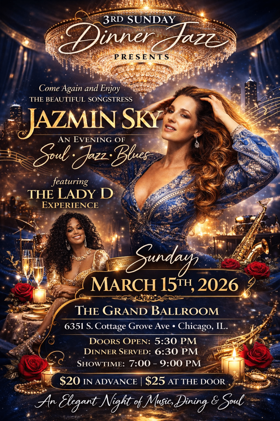 3rd Sunday Dinner Jazz Presents Jazmin Sky: An Evening of Soul, Jazz & Blues featuring The Lady D Experience